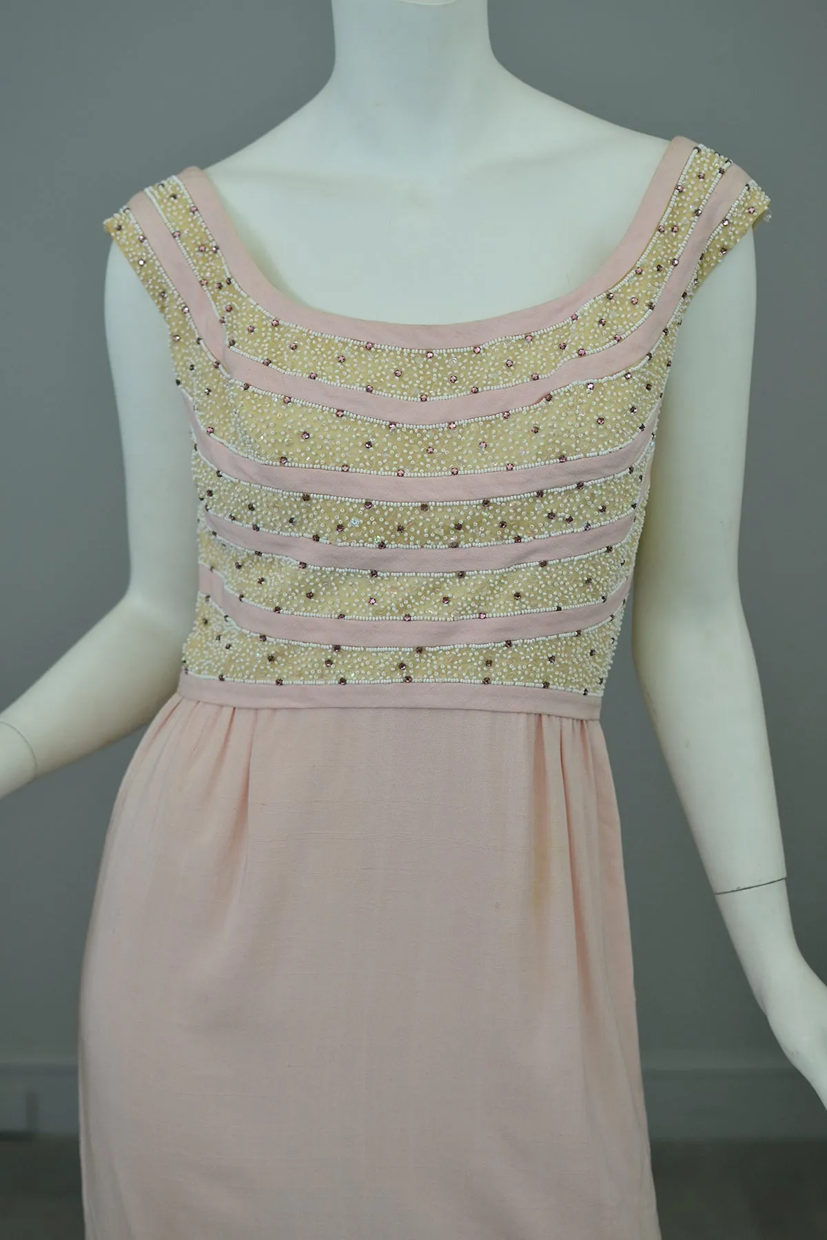 1960s Pale Pink Beaded Short Cocktail Dress