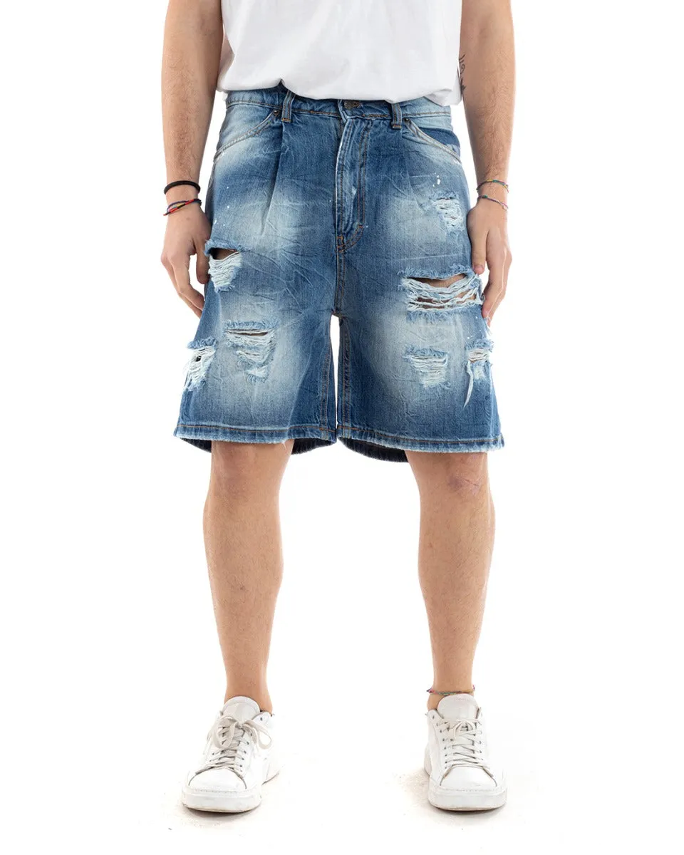Bermuda Pantaloncino Corto Uomo Jeans Rotture Macchie Di Pittura GIOSAL-PC1193A