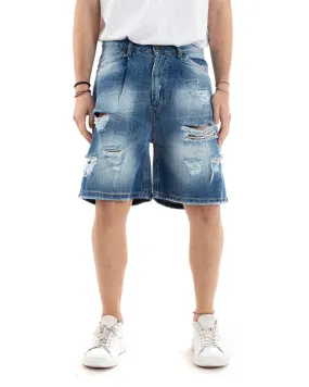 Bermuda Pantaloncino Corto Uomo Jeans Rotture Macchie Di Pittura GIOSAL-PC1193A