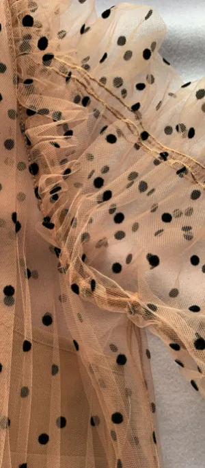 Elegant Polka Dot Mesh Midi Dress with Sheer Sleeves