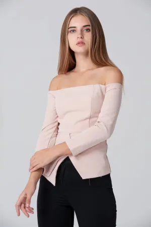 Nude Off Shoulder Flare Hem Top