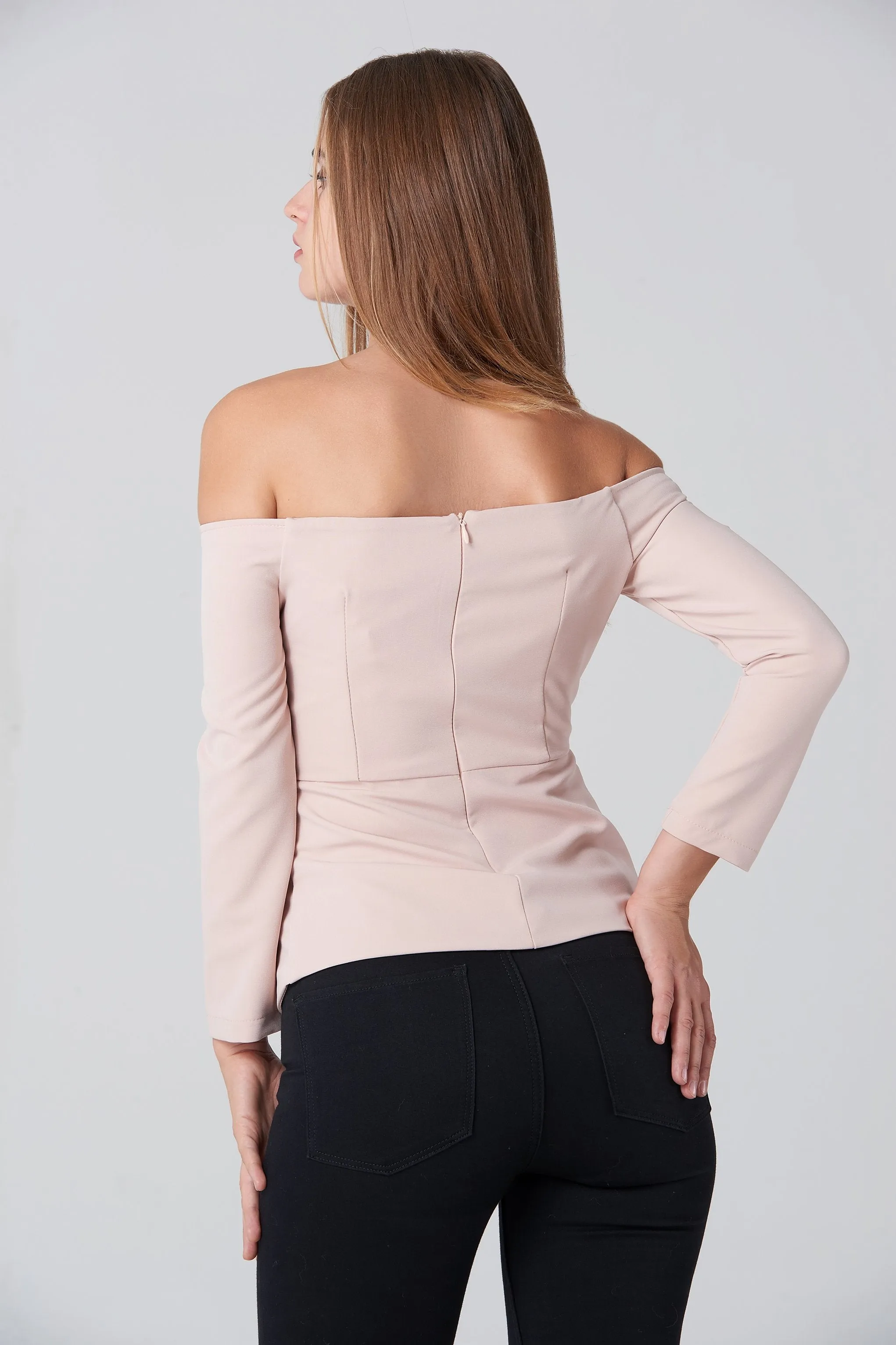 Nude Off Shoulder Flare Hem Top