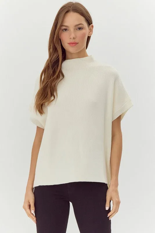 Ribbed knit Short Dolman Sleeves Top