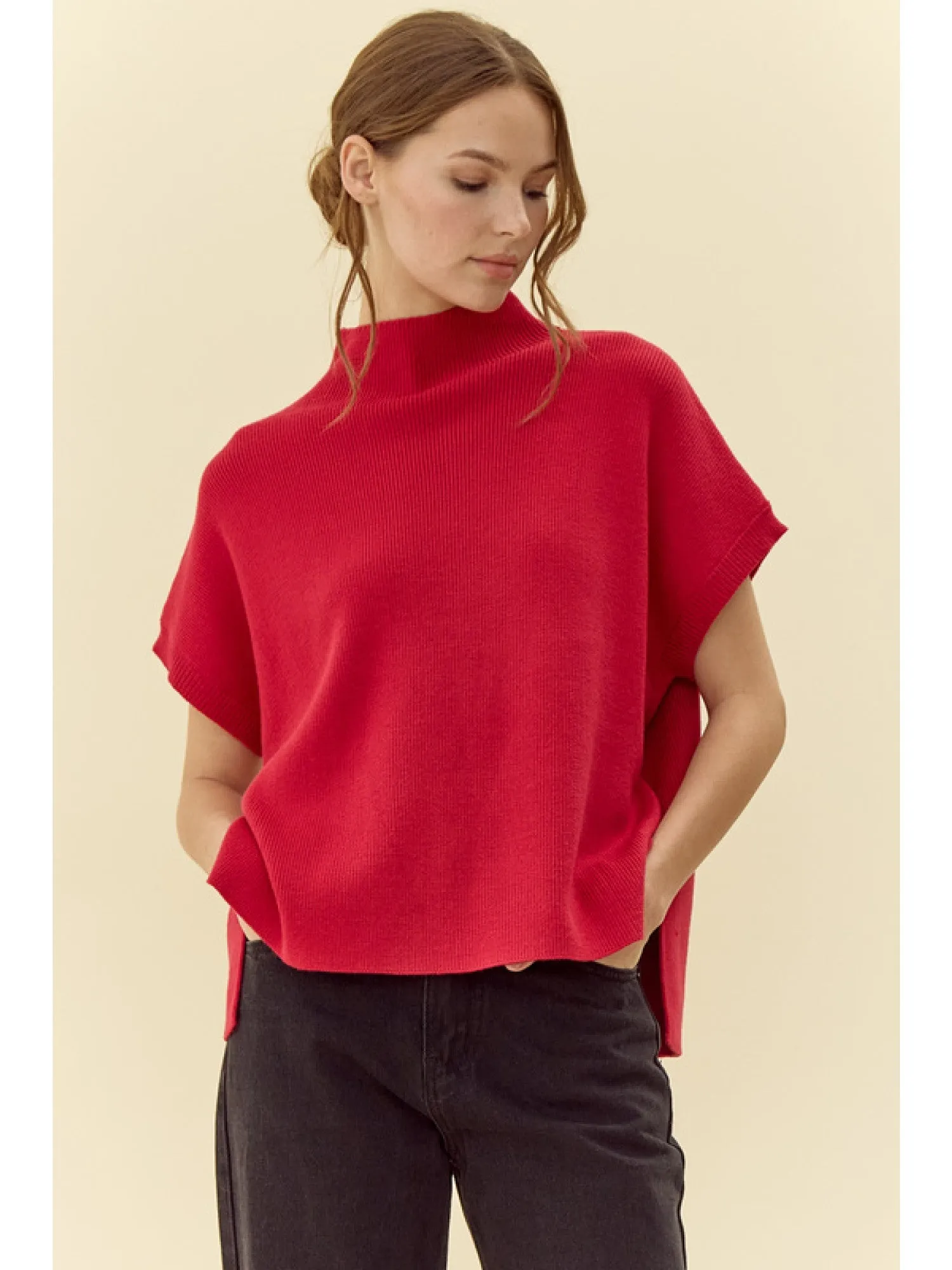 Ribbed knit Short Dolman Sleeves Top