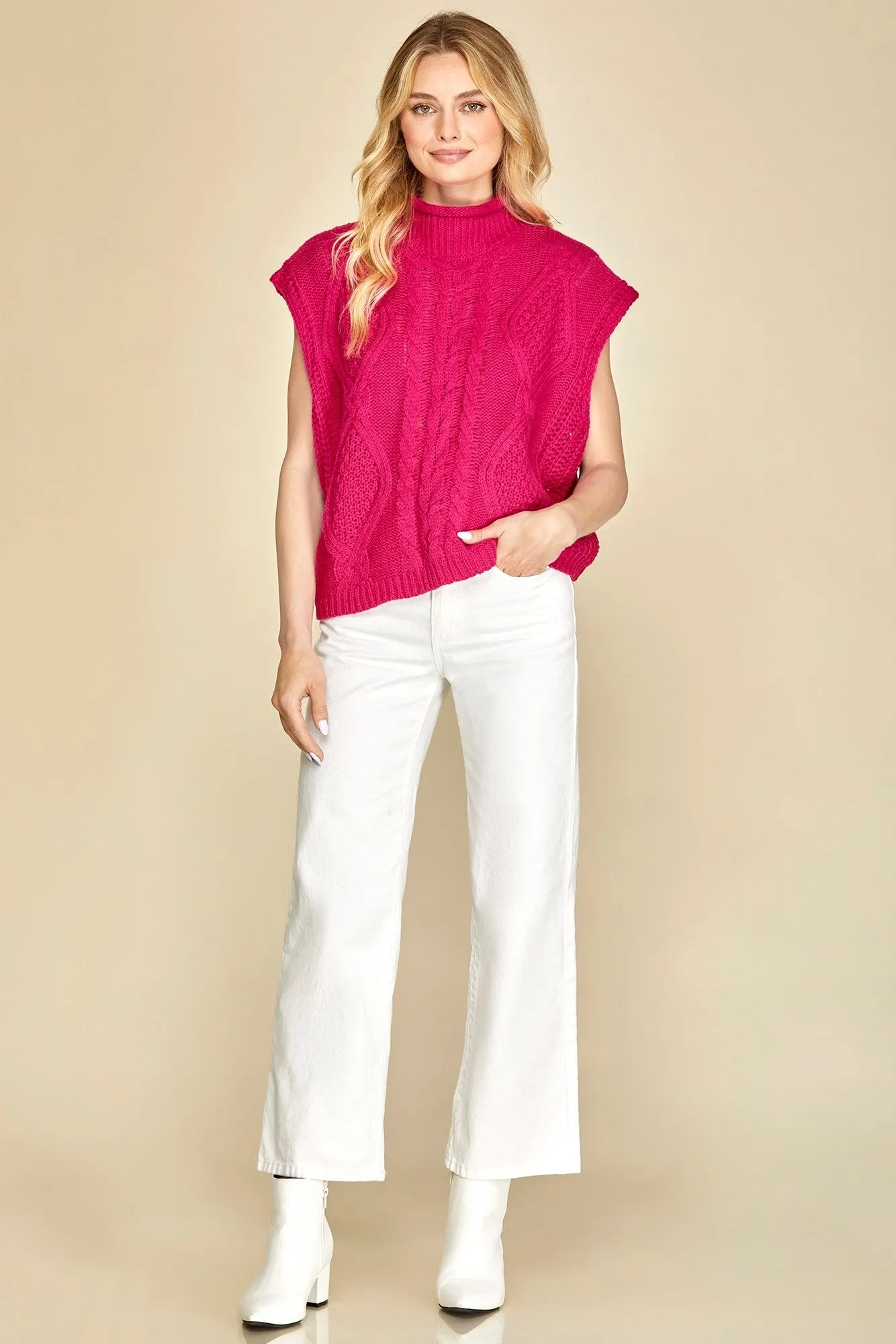 Sleeveless Cable Sweater Vest Top